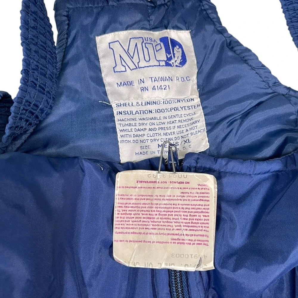 M.I. USA Mens XL Blue Snow Bibs Insulated Ski Overalls Retro Gorpcore 80s Puffy